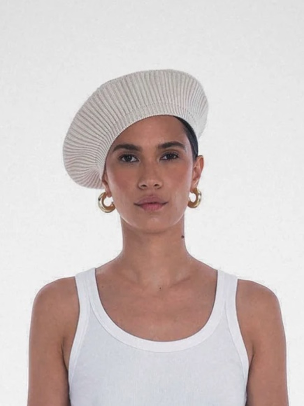 Paper Label Beret Ava 100% Merino Wool Knit Oatmeal Classic Parisian Hat Cap OS